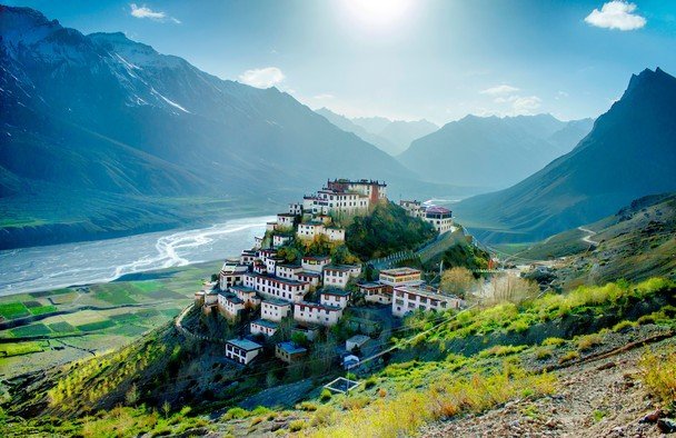 Spiti Valley panoramic view with mountains and monasteries