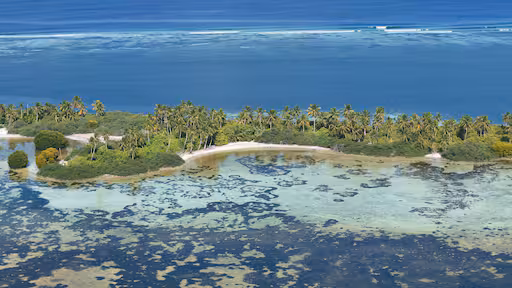 Aerial view of Addu Atoll Maldives showing connected islands