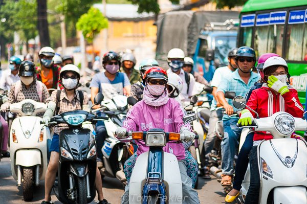 Motorbike riding on mountain road in Vietnam
