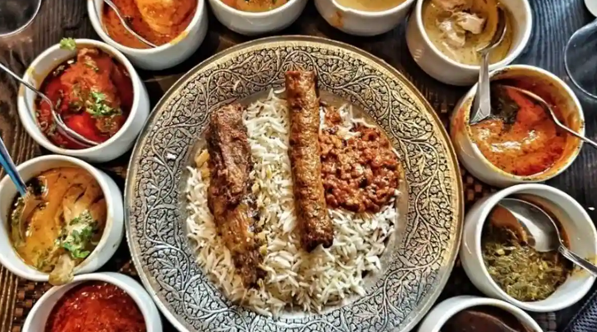 Traditional Wazwan feast spread at Ahdoos Restaurant