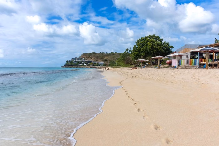 Aerial view of Ahmedpur Mandvi Beach in Diu with white sand