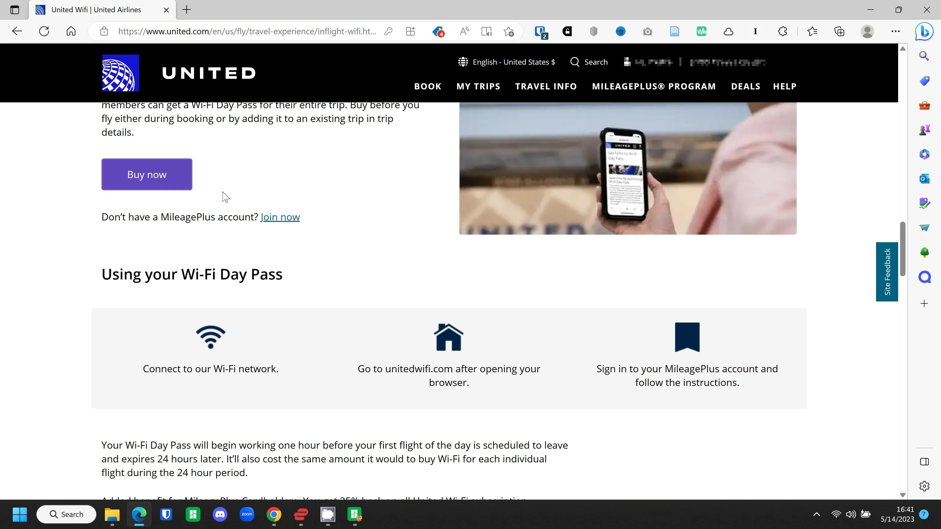 Air India WiFi Purchase Screen