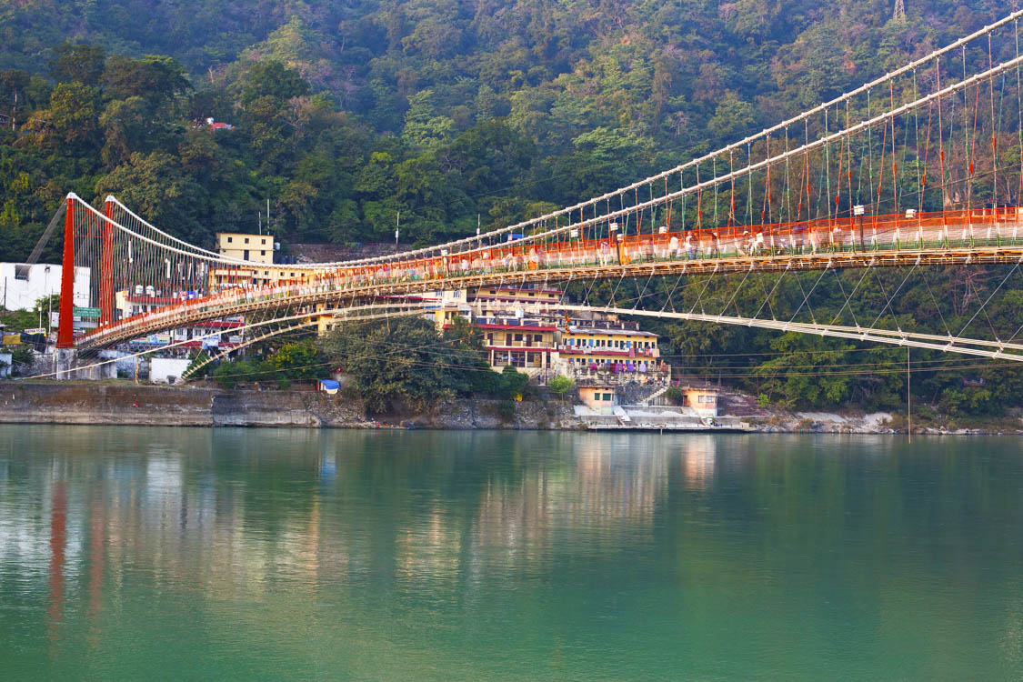 Ram Jhula bridge area with ashram stays in Rishikesh