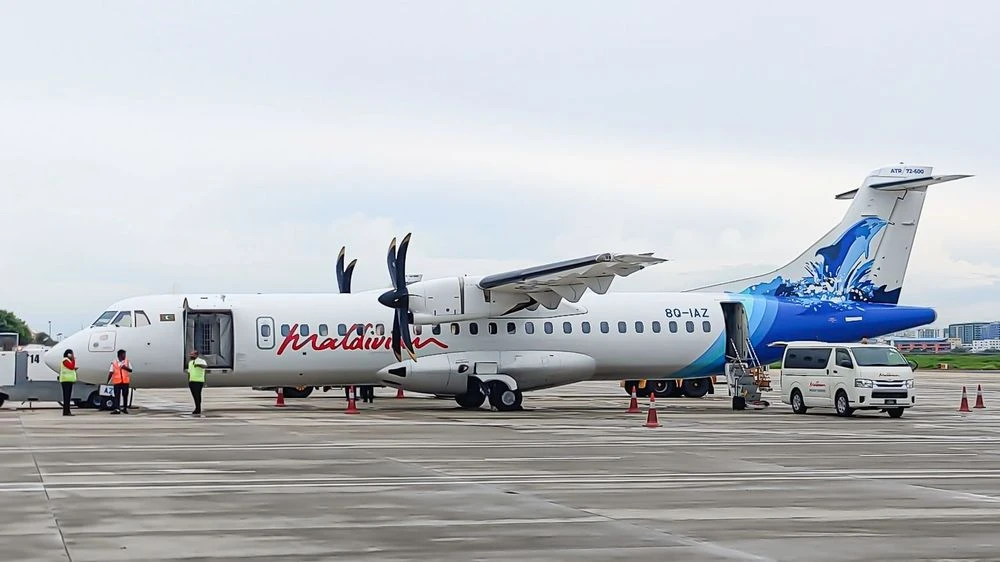 Domestic airport runway in Maldives atoll