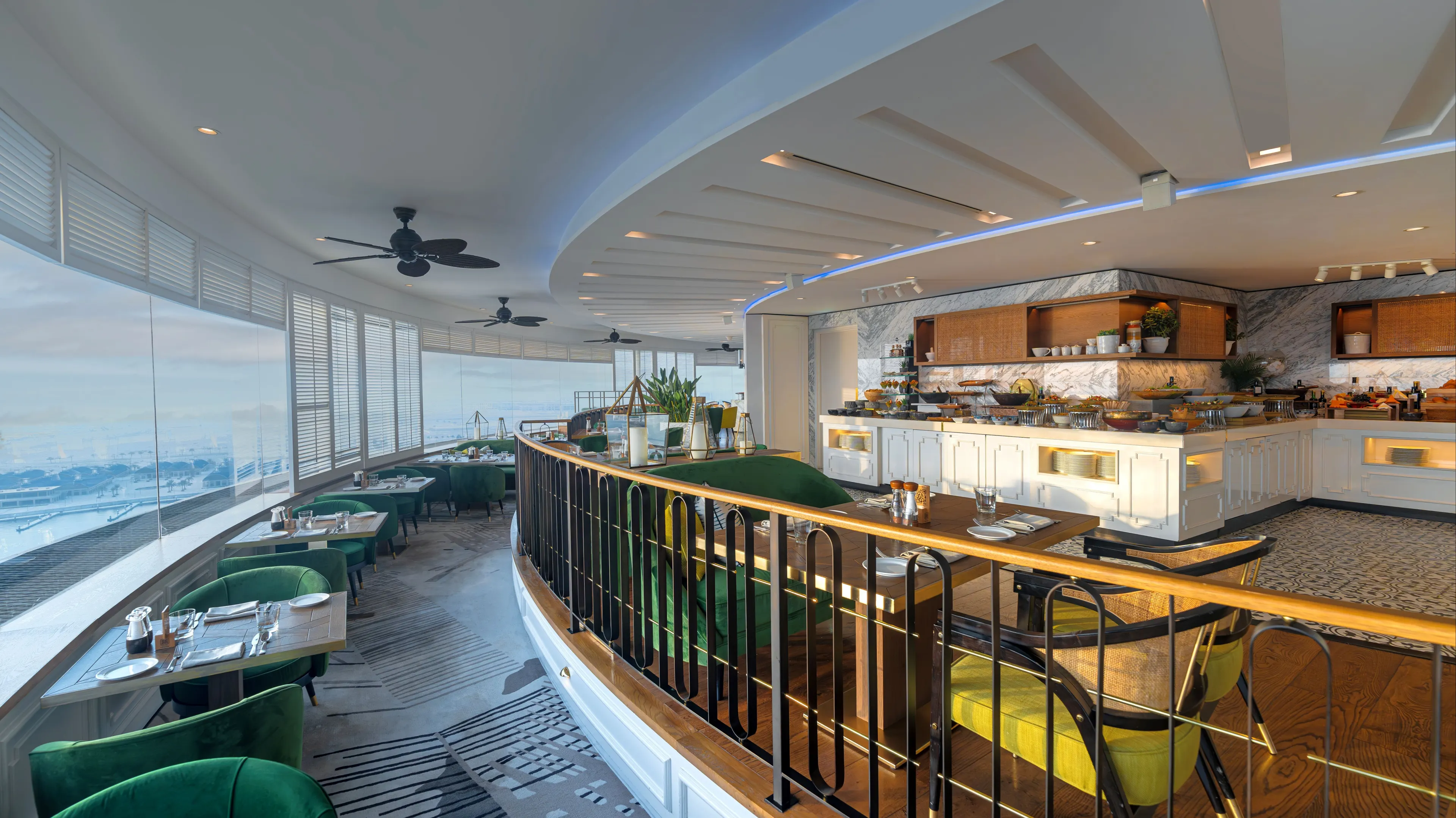 Al Dawaar revolving restaurant interior with panoramic views of Dubai