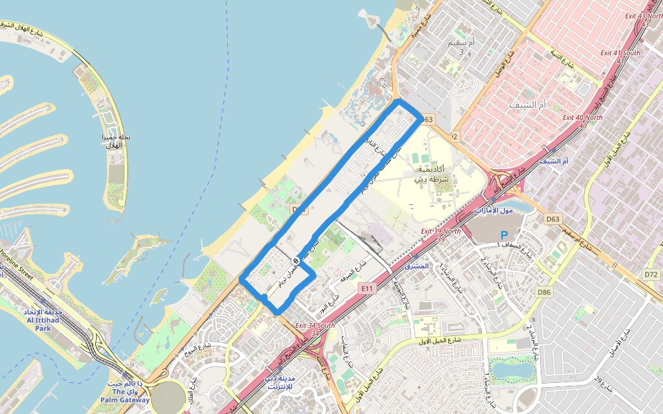 Map-style view of Al Sufouh Beach access