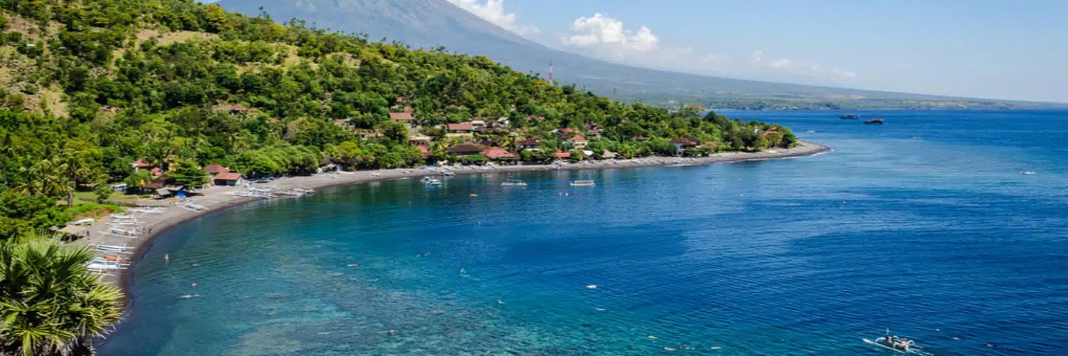 Amed Beach Bali with Mount Agung in background