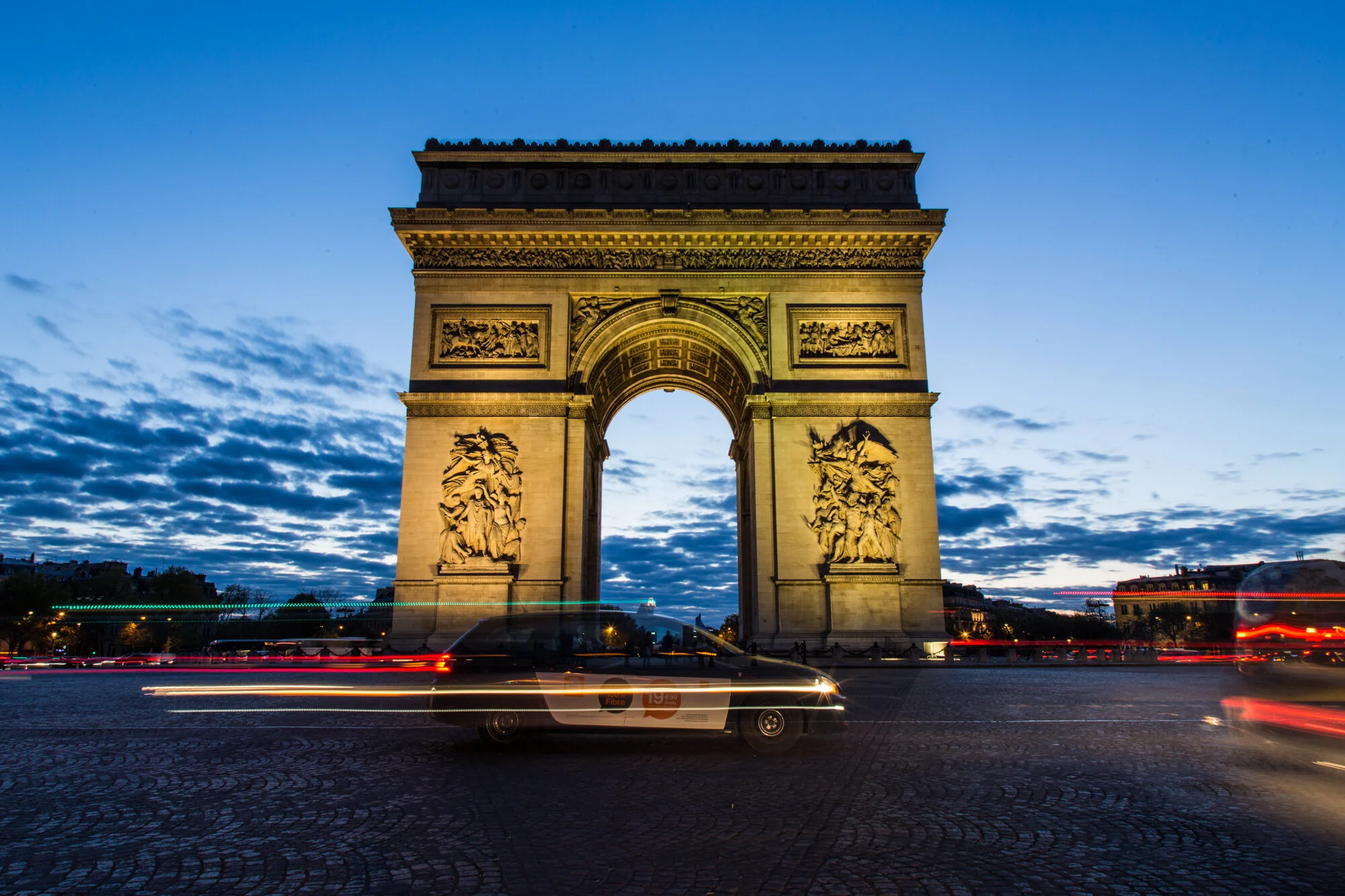 Front view of Arc de Triomphe in Paris