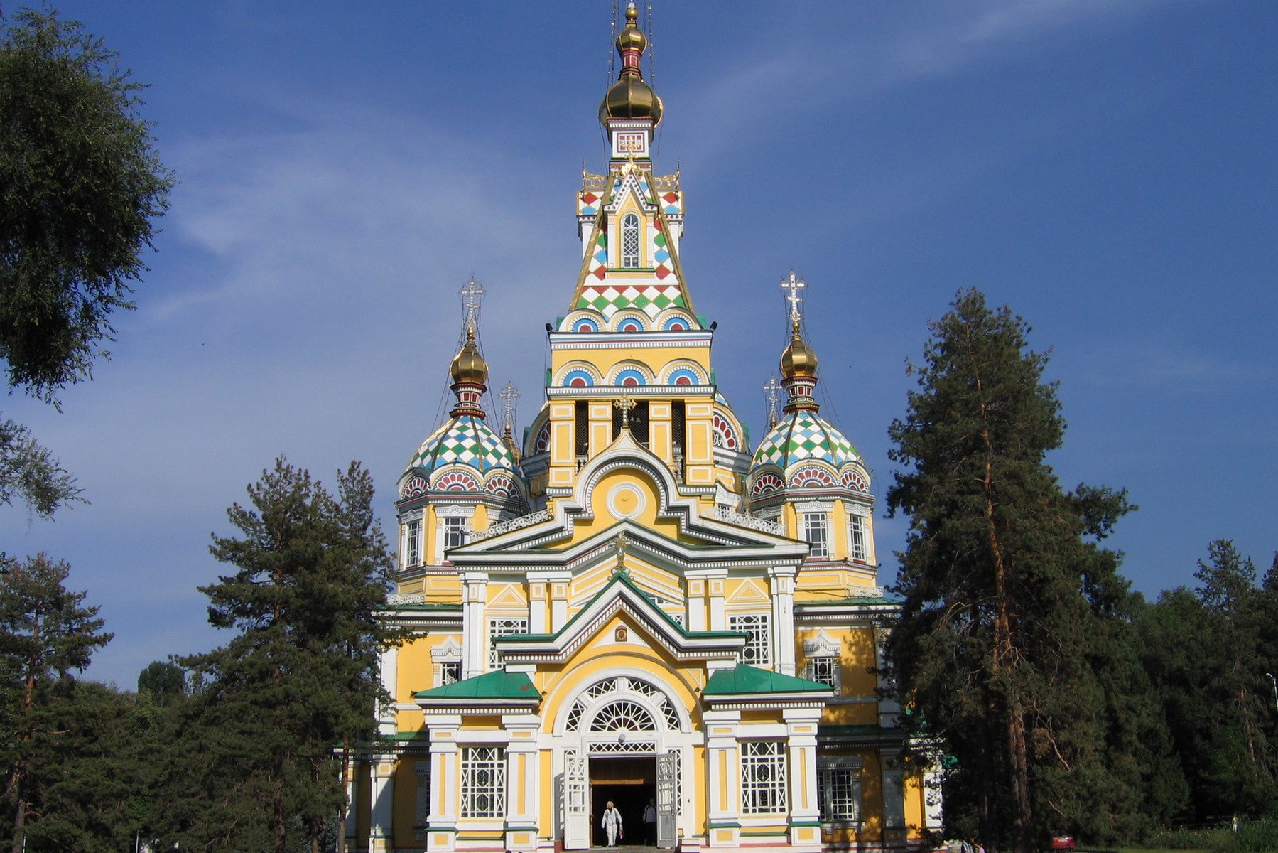 Ascension Cathedral Almaty colorful wooden exterior