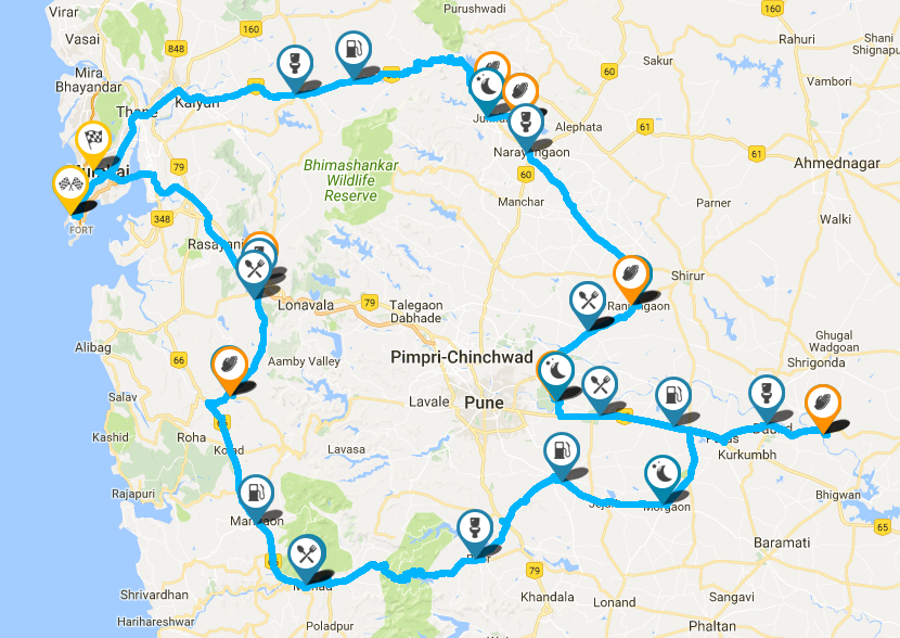 Road route through Maharashtra for Ashtavinayak yatra