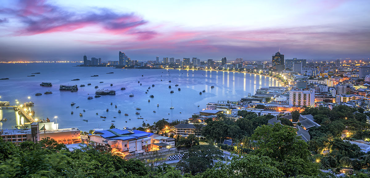 Pattaya coastal zone overview with beach activity areas