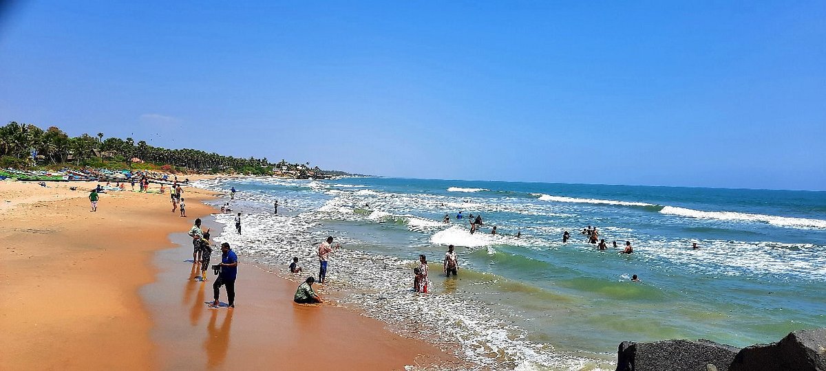 Scenic coastline view of beaches in Puducherry
