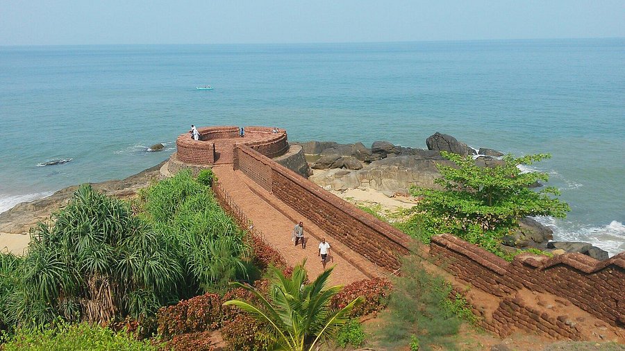 Bekal Fort overlooking Arabian Sea coastline in Kerala
