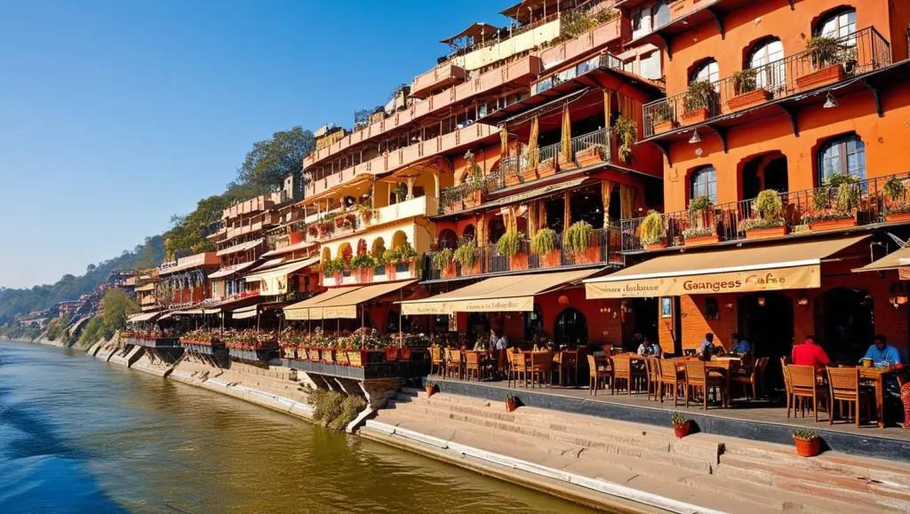 Riverside cafe view in Rishikesh