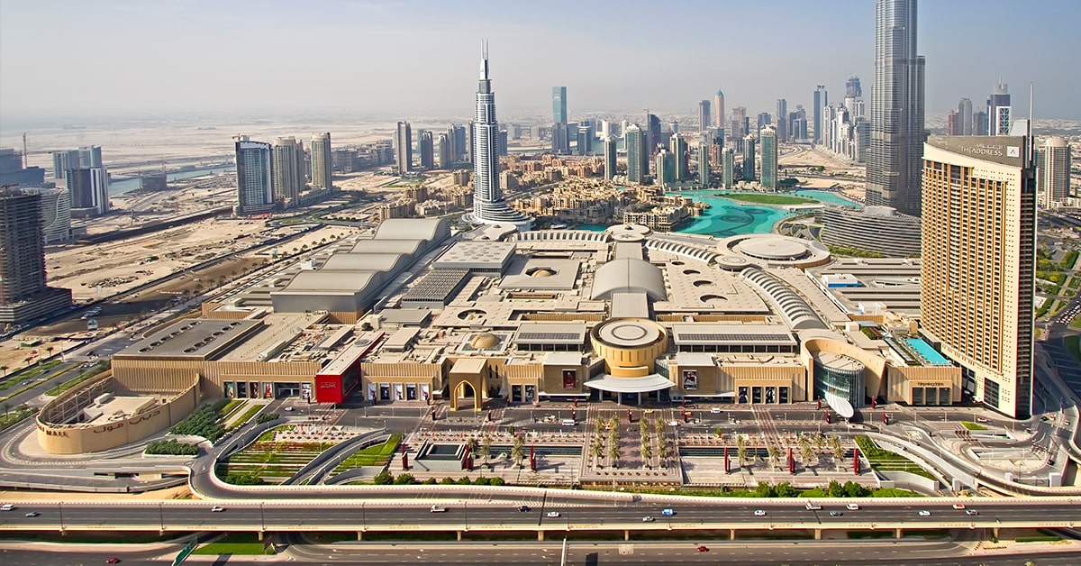 Dubai shopping districts and mall skyline overview