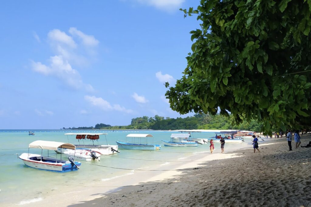 Turquoise shoreline at Bharatpur Beach in Neil Island