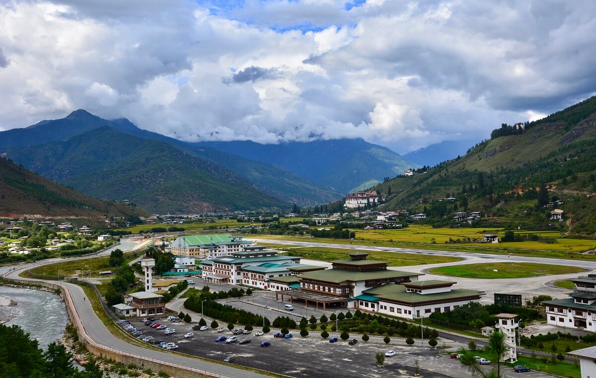 Bhutan mountain valley and hill-town overview
