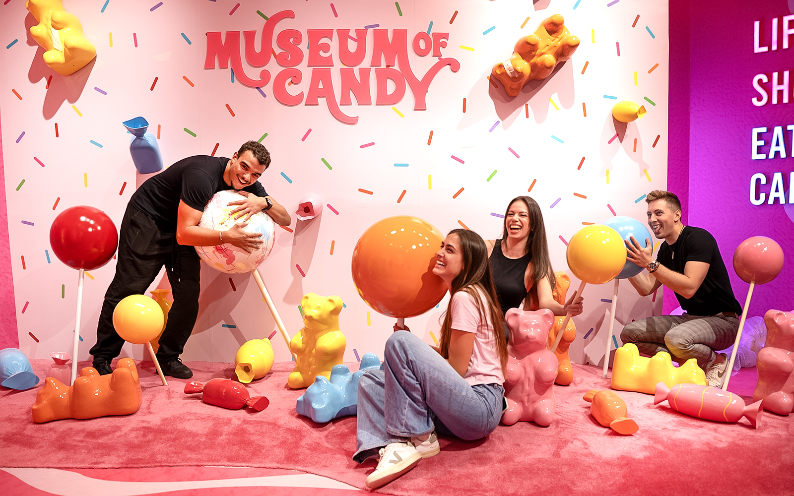 Interactive candy zone where visitors can pose with candy displays