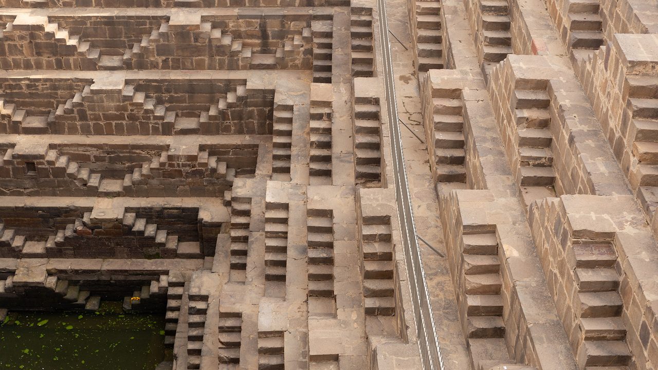 Geometric pattern of 3,500 steps at Chand Baori