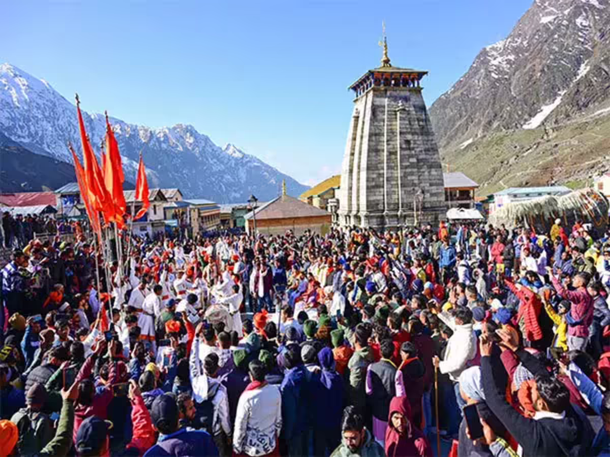 Pilgrims waiting in darshan queue during Char Dham Yatra