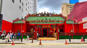 Traditional shophouse architecture in Chinatown Kuala Lumpur with colorful facades