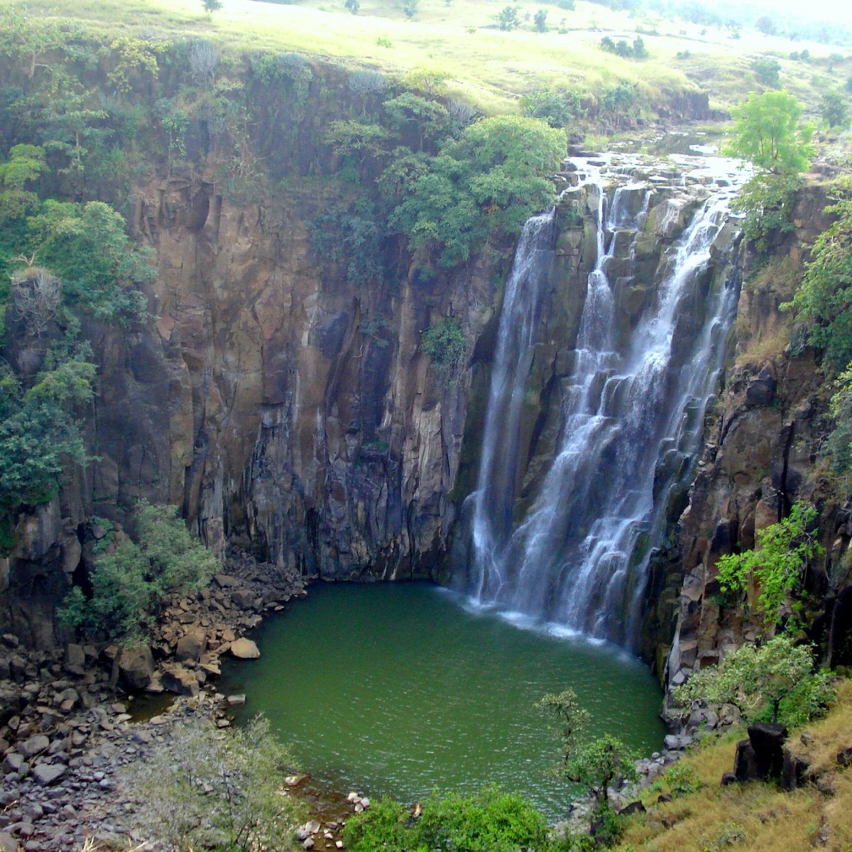 Scenic view of Choral Dam reservoir with blue waters