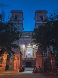 Evening heritage street near Church of Our Lady of Angels in Pondicherry