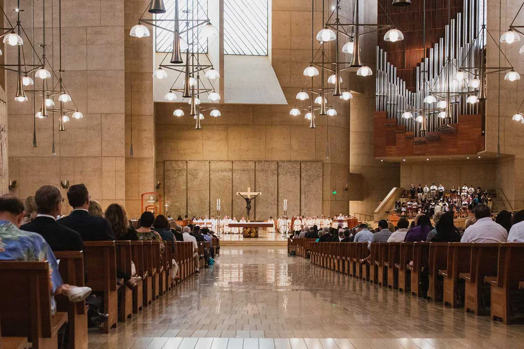 Interior prayer hall at Our Lady of Angels Church Pondicherry