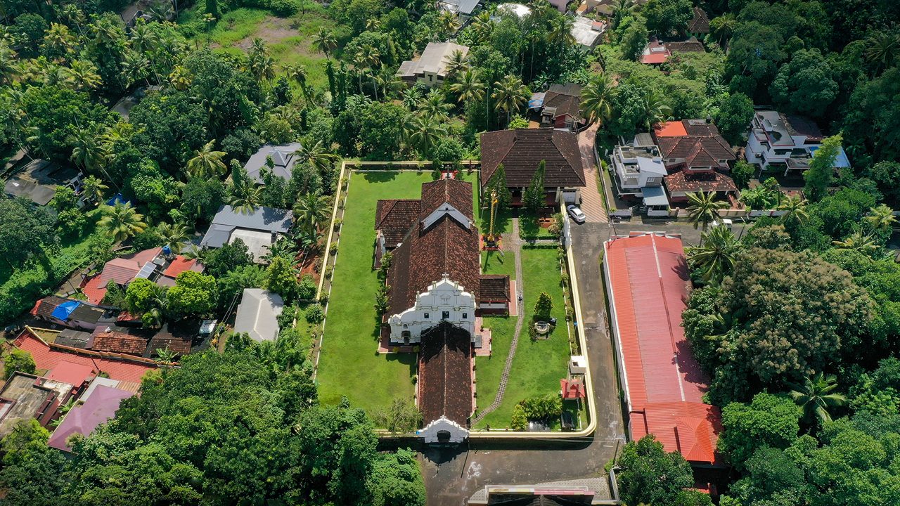 Historic church facade in Kerala with heritage architecture