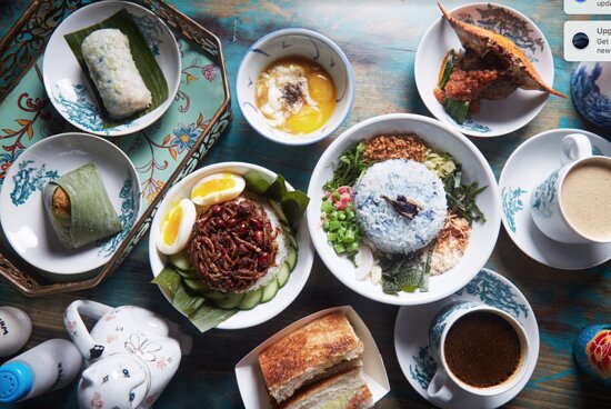 Traditional Malaysian breakfast spread with mixed cuisines