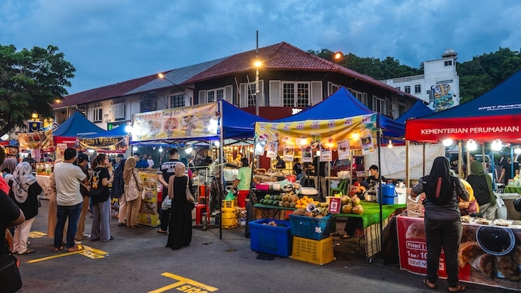 Street food night market representing cuisine of Malaysia