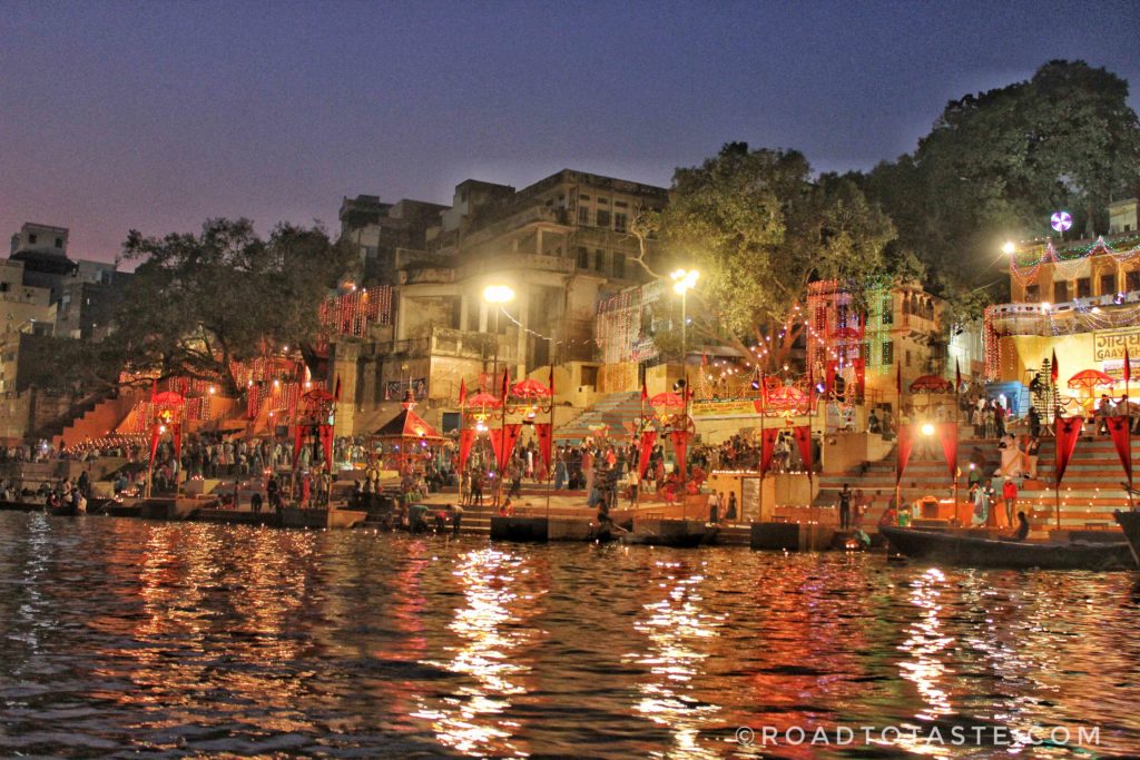 Dev Diwali celebration with lit ghats in Varanasi at night