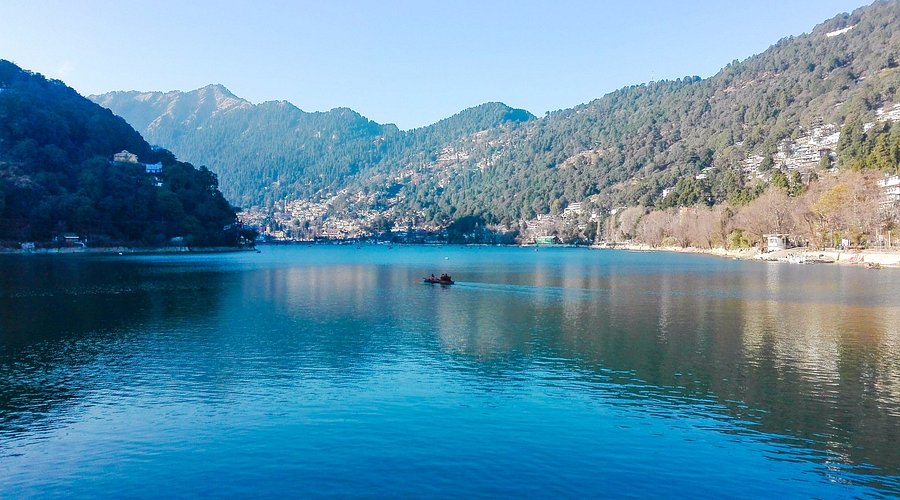 Naini Lake and surrounding hills seen from elevated viewpoint in Nainital