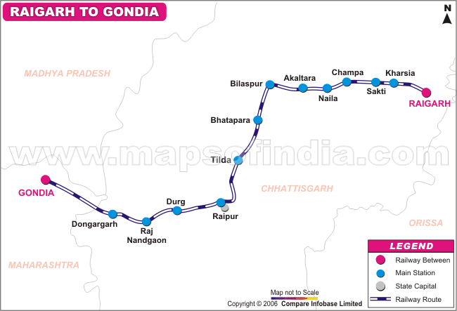 Raigarh district itinerary map including Ram Jharna, Gomarda and city temple clusters