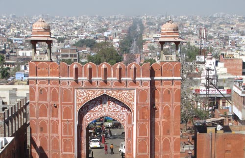 Sun Temple viewpoint above Galtaji Temple Jaipur with hillscape and city view