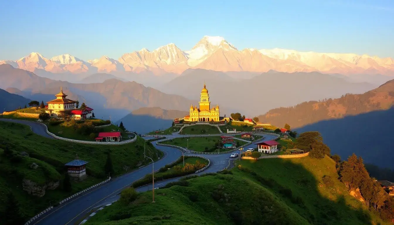 Gangtok city skyline with Kanchenjunga mountain view