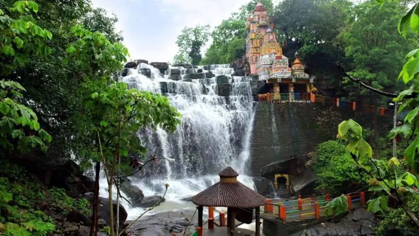 Monsoon view and flowing cascade at Ghatarani Waterfalls