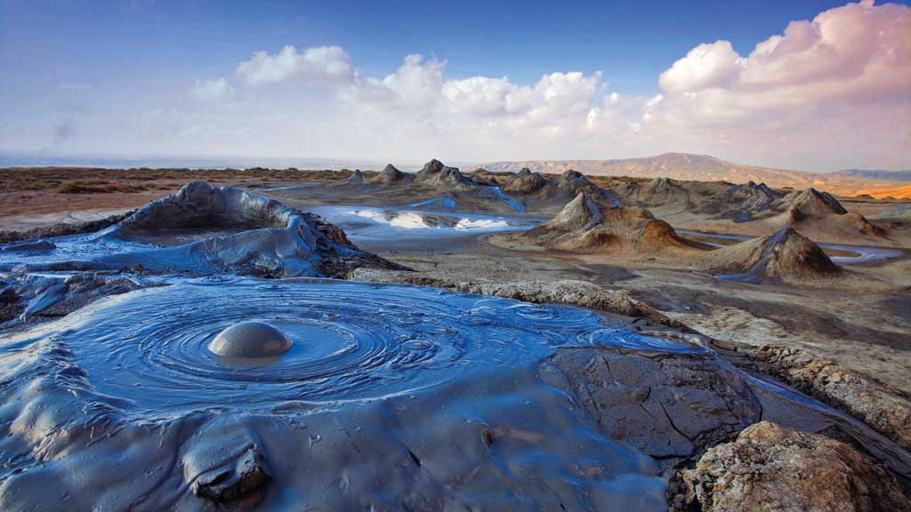 Rocky landscape and ancient petroglyph area at Gobustan National Park