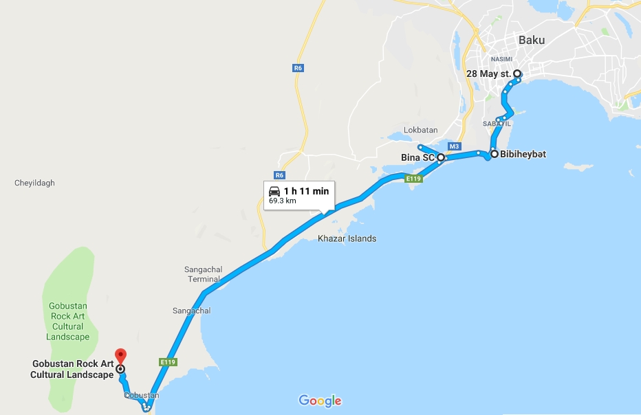 Museum-to-open-site route flow for visiting Gobustan rock art