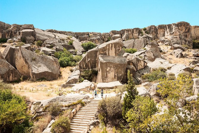 Petroglyph-covered rock formations in Gobustan Rock Art Cultural Landscape