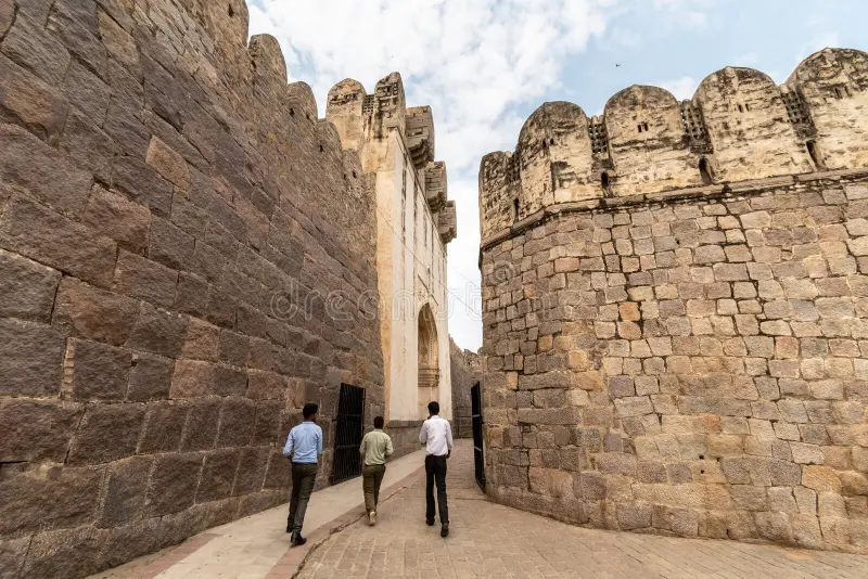 Fortification walls and bastions at Golconda Fort