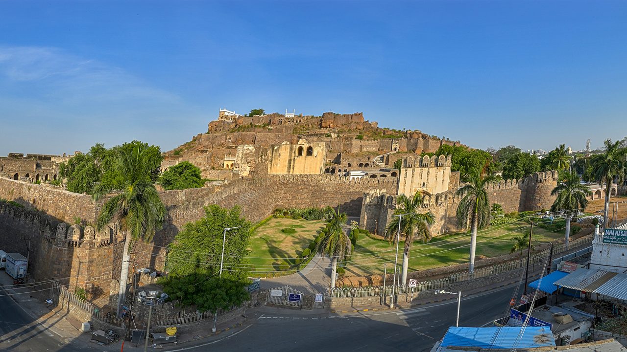 Golconda Fort Hyderabad panoramic exterior view