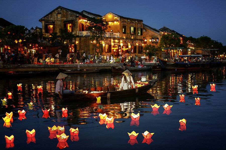 Lantern-lit evening nightlife atmosphere in Vietnam