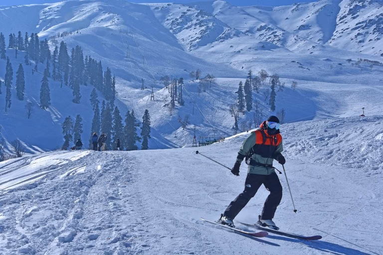 Skiing in Gulmarg January fresh powder snow