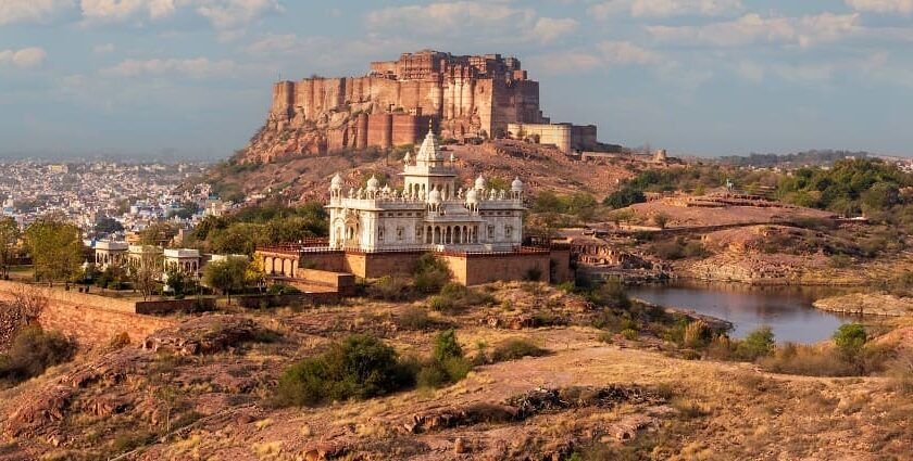 Panoramic view of a major Rajput fort in Rajasthan at sunrise