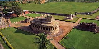 Historic landscape of Bagalkot district with temple and sandstone formations