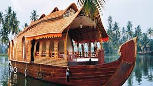 Romantic Kerala honeymoon scene with backwater and hill landscape