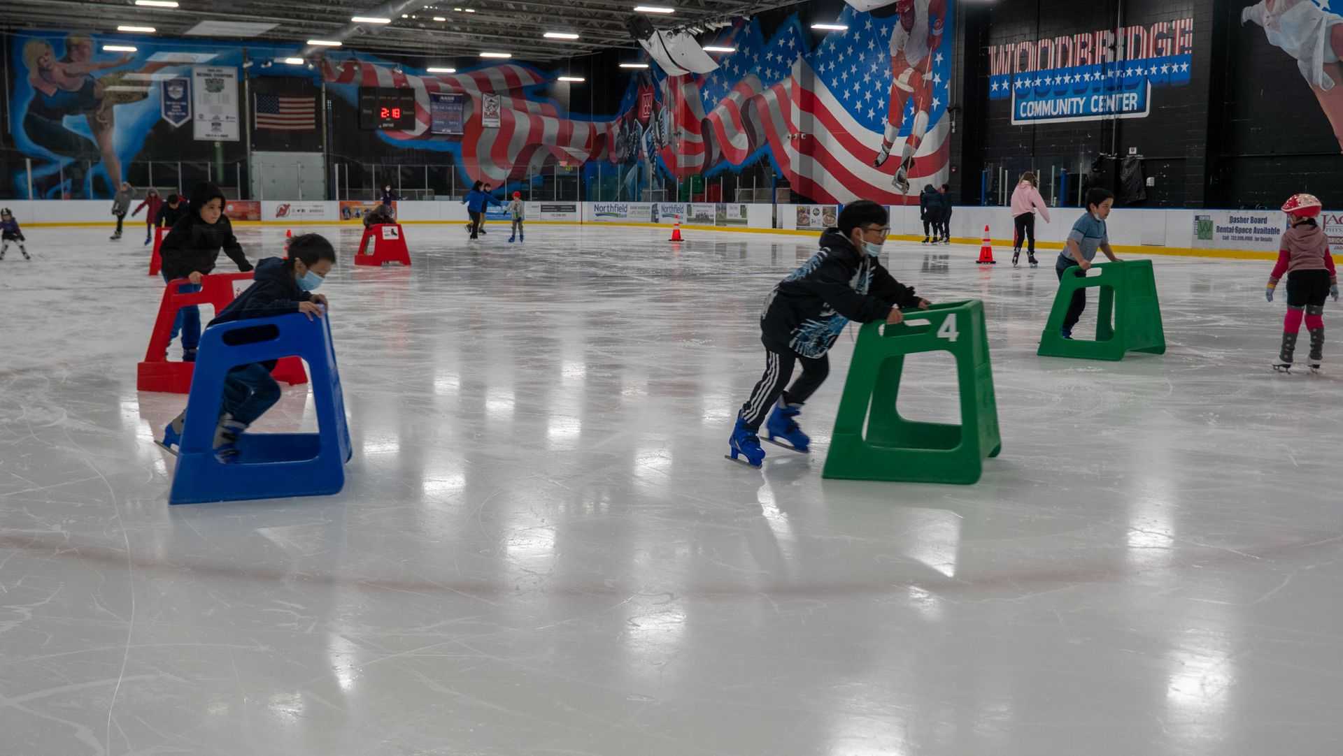 Children celebrating birthday party at ice skating rink in Delhi