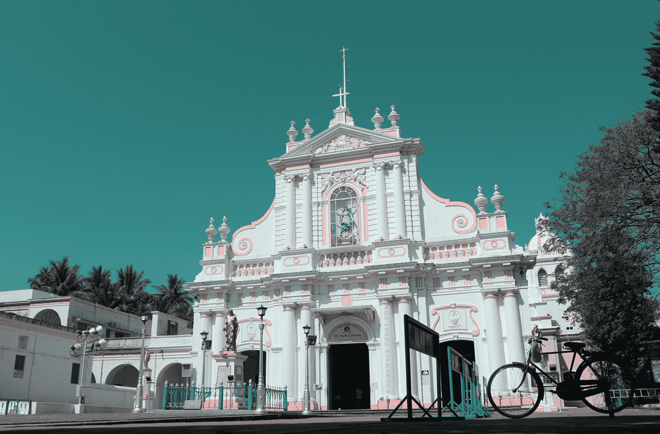 Immaculate Conception Cathedral front facade in Pondicherry