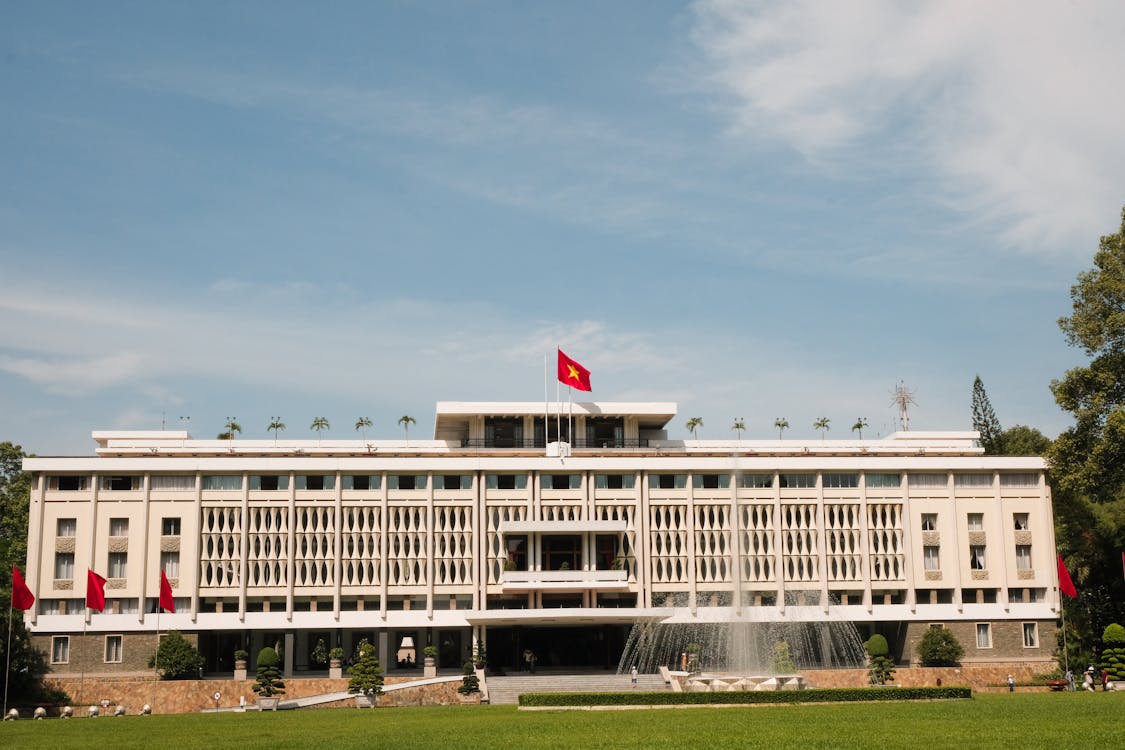Exterior front view of Independence Palace in Ho Chi Minh City